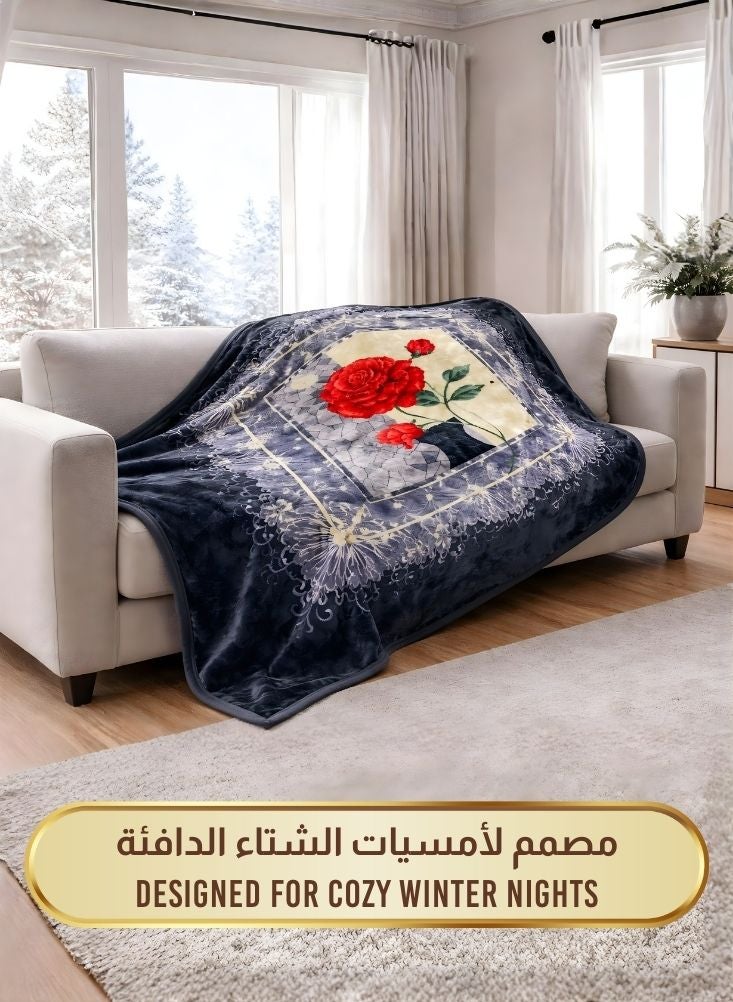 بريميم بطانية رمادية مزهرة فائقة النعومة بوزن ٦ كيلوجرامات – بطانية من فرو المنك الفاخر الدافئ - Image 4